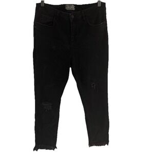 FREE PEOPLE WOMENS JEANS SIZE 31 BLACK  RAW HEM DISTRESSED SKINNY‎ HIGH RISE
